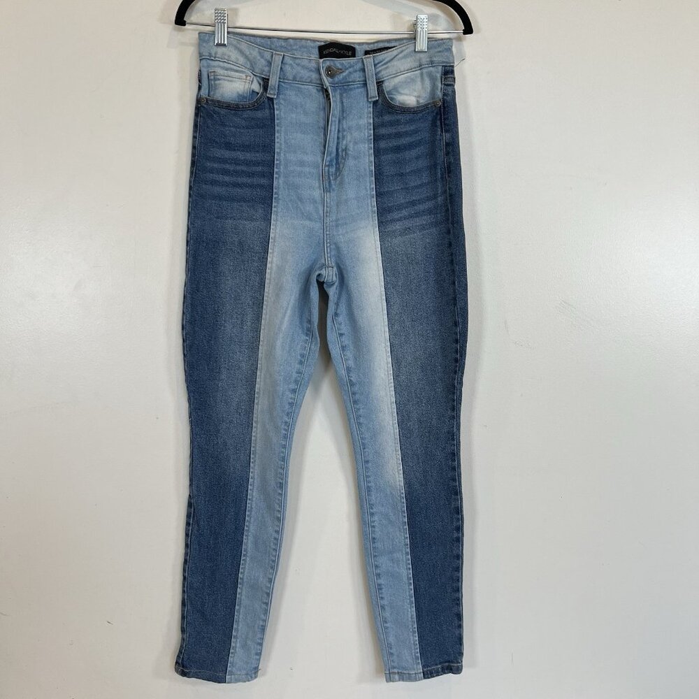 Kendall + Kylie NWOT Ultra Babe Skinny Two-Tone Indigo Blue Jeans High Rise 9